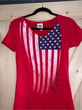 Women's Red Graphic Flag Tee by Bill Leber